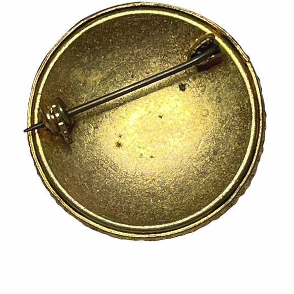 Vintage Petit Point Floral Brooch Round Gold-Tone Pink & White - Picture 7 of 7